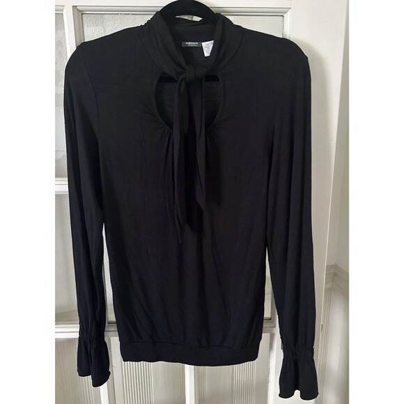 Black Tie Neck Shirt Women's 6/8 La Respite Collections France  Blouse - Picture 1 of 11